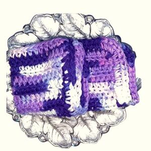 HAND CRAFTED Two Crocheted Colorful All Purpose 100% Cotton Wash or Dish Cloths
